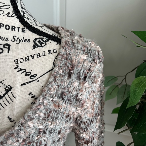Mandee Fuzzy Speckled Chunky Knit Sweater Cream Brown Sz L - Picture 2 of 16